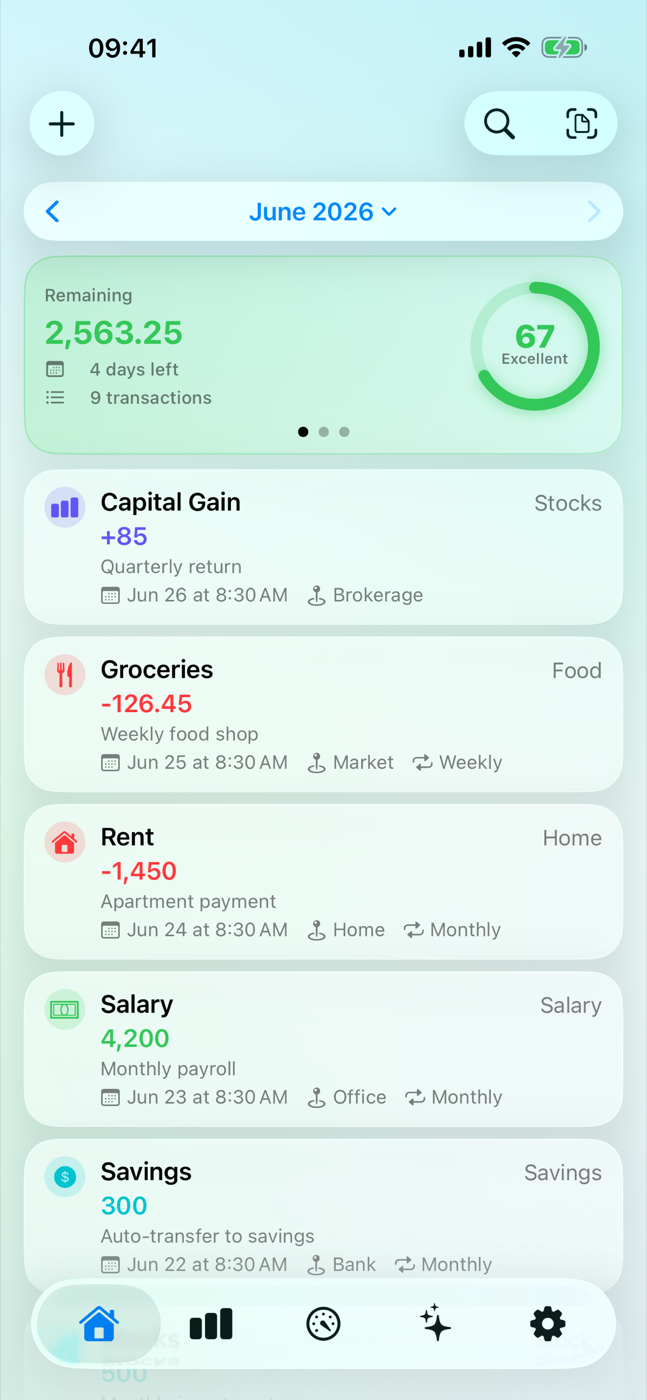 Savings — Home — your monthly saving score & live balance
