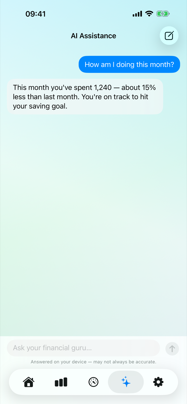 AI assistance — chat with an on-device money guru